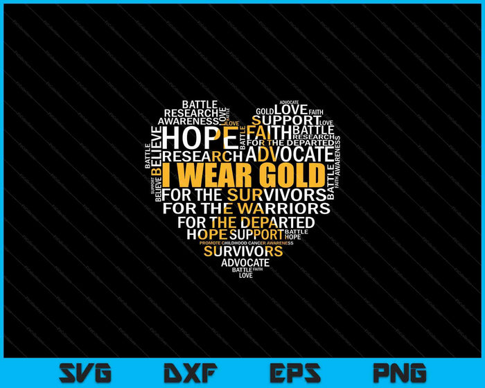 Kinderkanker bewustzijn draag ik gouden hart lint SVG PNG digitale snijbestanden