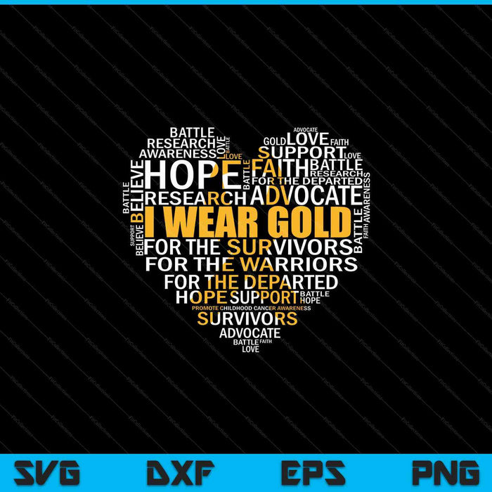 Childhood cancer awareness I wear gold heart ribbon SVG cut file