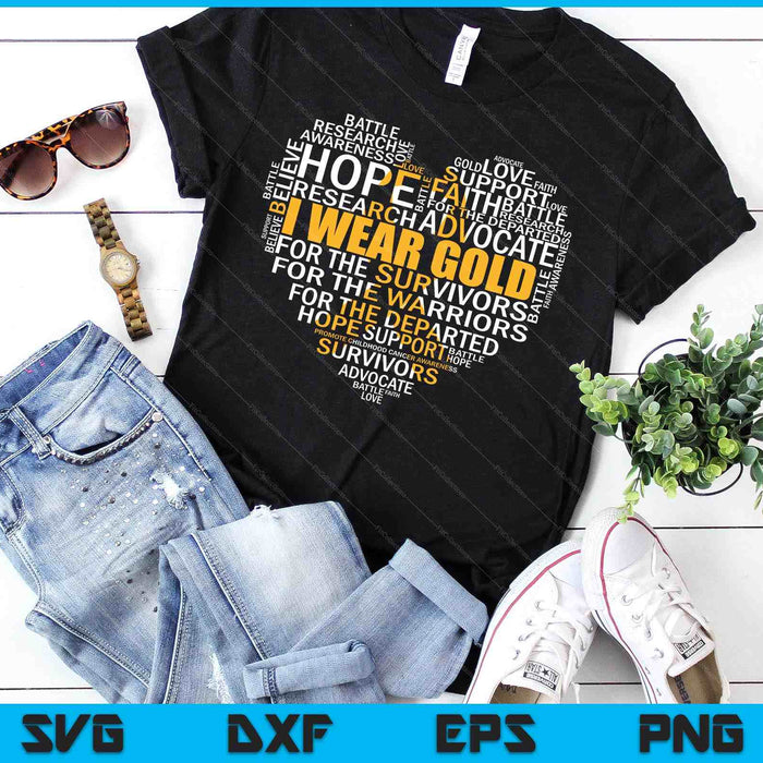 Childhood Cancer Awareness I Wear Gold Heart Ribbon SVG PNG Digital Cutting Files
