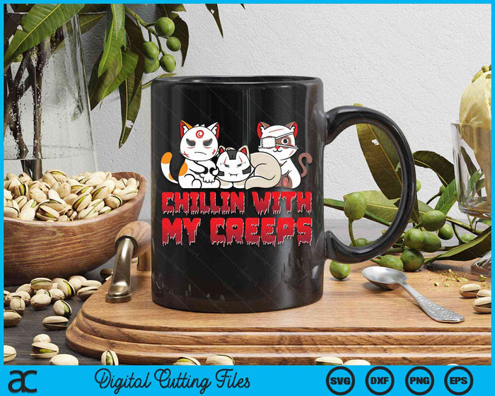 Chillin with My Creeps Funny Cat Horror Movies SVG PNG Digital Cutting File