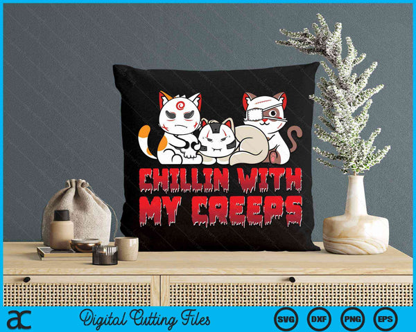 Chillin with My Creeps Funny Cat Horror Movies SVG PNG Digital Cutting File