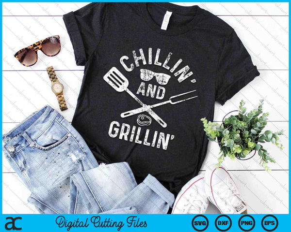 Chilling &amp; Grilling BBQ Grill Chef Funny Barbecue SVG PNG Archivos de corte digitales