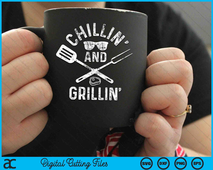 Chilling & Grilling BBQ Grill Chef Funny Barbecue SVG PNG Archivos de corte digitales