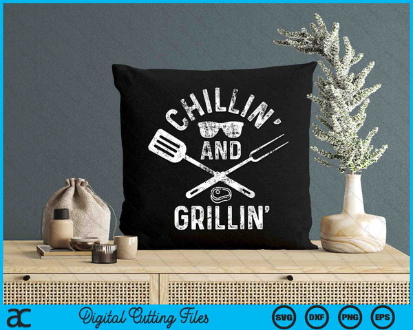 Chillen &amp; grillen BBQ Grill Chef Grappige Barbecue SVG PNG digitale snijbestanden