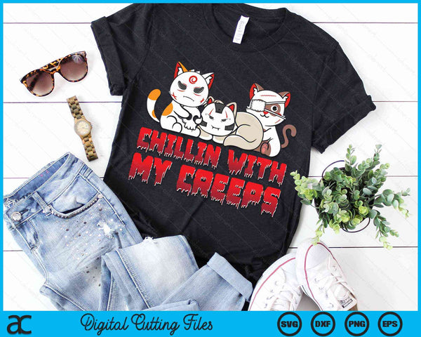 Chillin with My Creeps Funny Cat Horror Movies SVG PNG Digital Cutting File