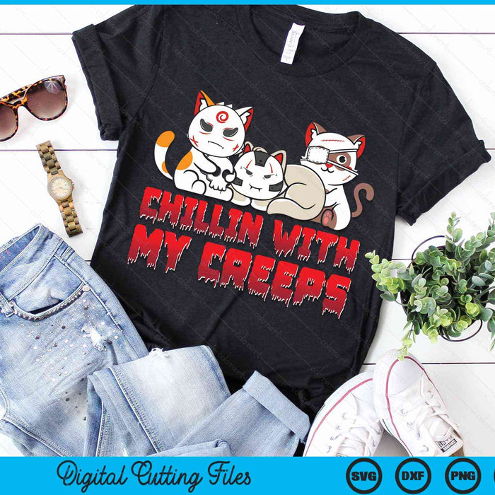 Chillin with My Creeps Funny Cat Horror Movies SVG PNG Digital Cutting File