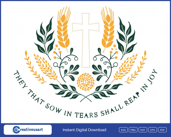 Christian Thanksgiving with a cross and a wheat and leaf wreath SVG printed on a white t-shirt