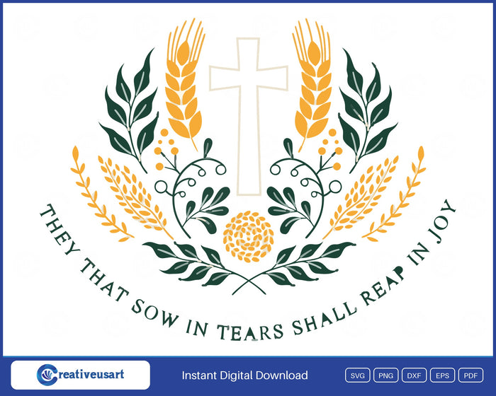 Christian Thanksgiving with a cross and a wheat and leaf wreath SVG printed on a white t-shirt