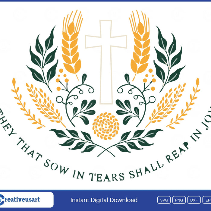 Christian Thanksgiving with a cross and a wheat and leaf wreath SVG printed on a white t-shirt