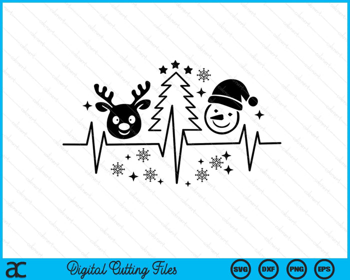 Christmas Heartbeat Christmas Tree Reindeer SVG PNG Digital Printable Files