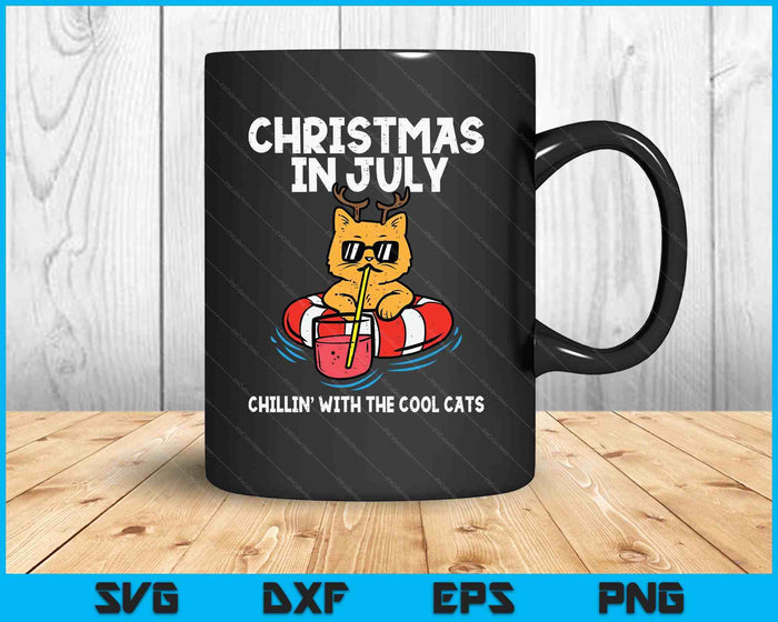Christmas In July Chillin Cool Cats Funny Meowy Xmas Summer SVG PNG Digital Printable Files