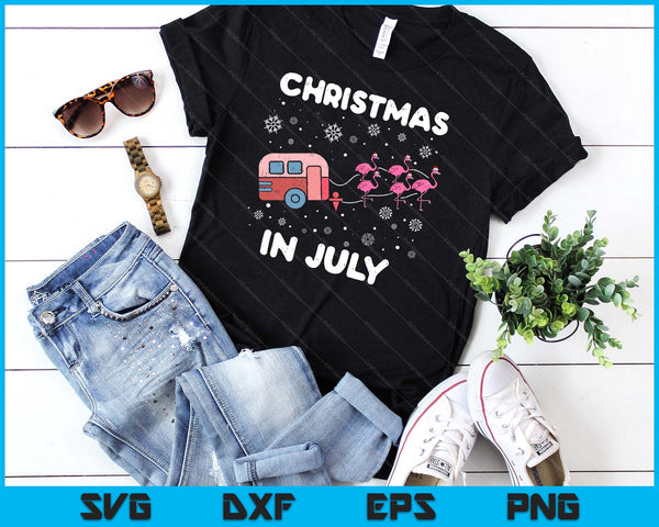 Christmas In July Flamingo Trailer Summer Xmas Camp Camper SVG PNG Digital Cutting File