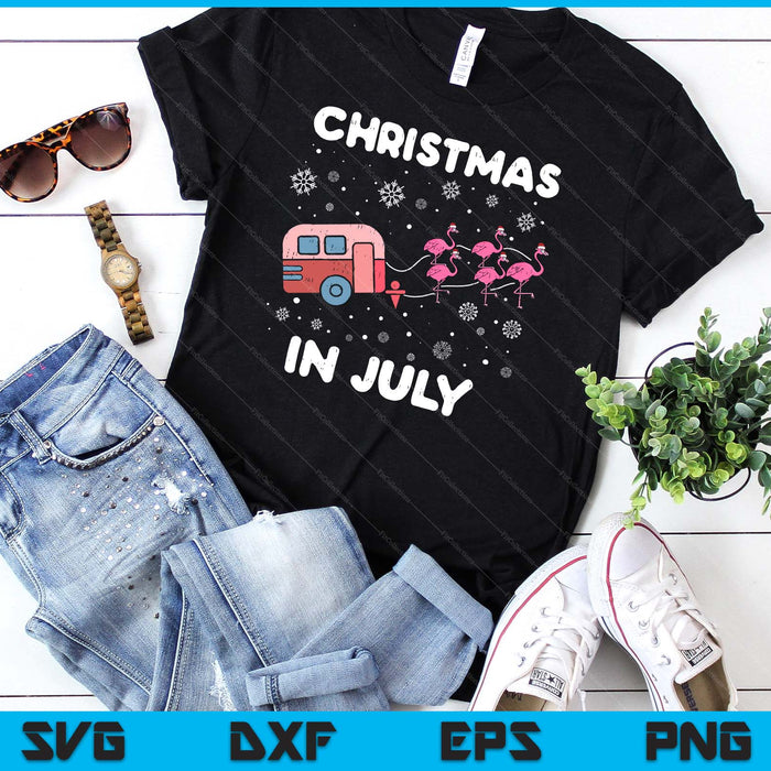 Christmas In July Flamingo Trailer Summer Xmas Camp Camper SVG PNG Digital Cutting File