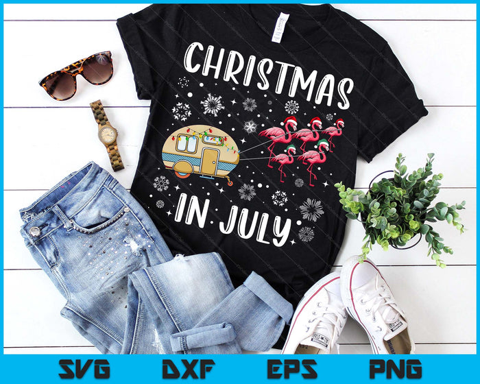Christmas In July Flamingo Trailer Summer Xmas Camp Camper SVG PNG Digital Printable Files