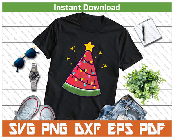 Summer Xmas Tree Watermelon Holiday SVG PNG Cutting Files