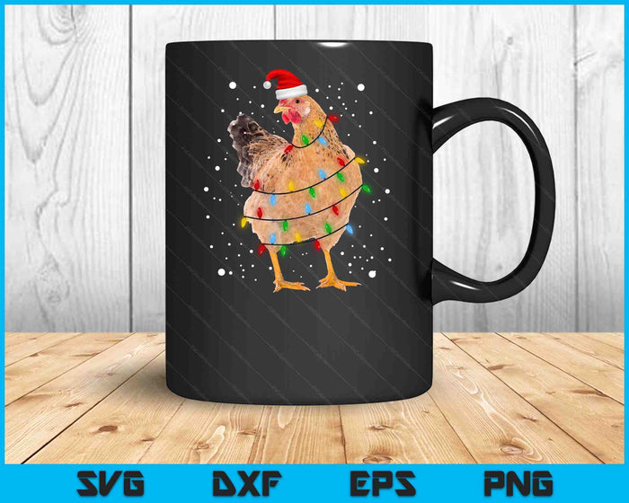 Christmas Lights Chicken Santa Funny Xmas Tree Chicken SVG PNG Digital Printable Files