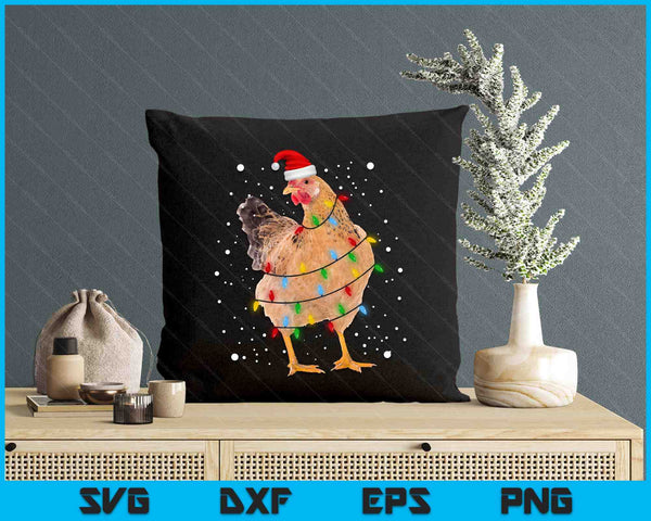 Christmas Lights Chicken Santa Funny Xmas Tree Chicken SVG PNG Digital Printable Files