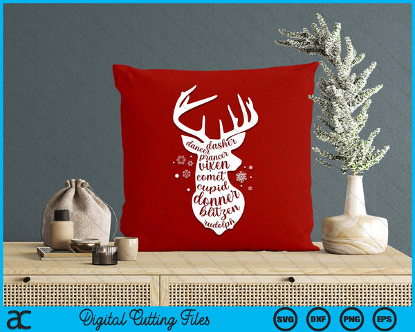 Christmas Reindeer Names Cute Holiday Rudolph SVG PNG Digital Printable Files