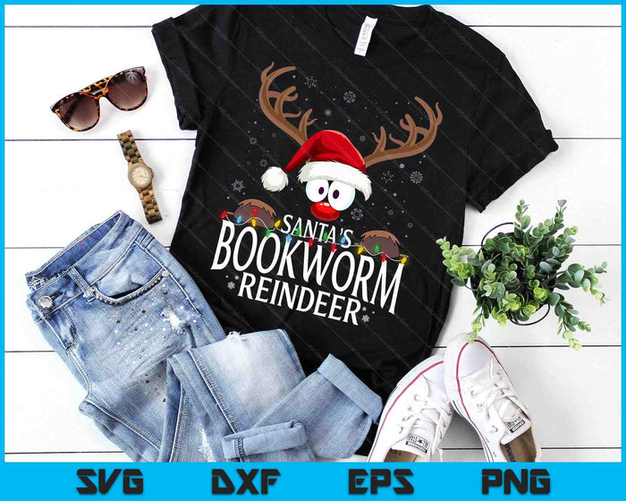 Christmas Santa's Bookworm Reindeer Matching X-Mas SVG PNG Digital Printable Files