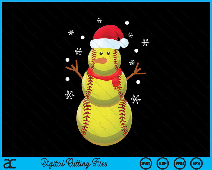 Christmas Softball Snowman SVG PNG Digital Printable Files