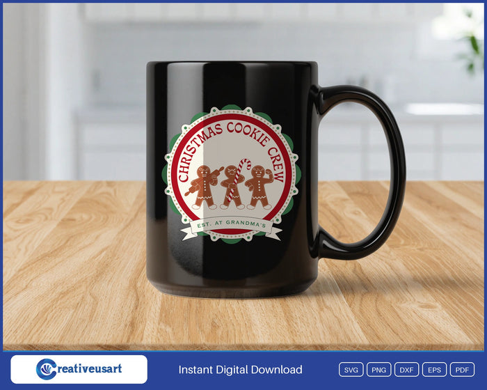 Christmas Cookie Crew Est. At Grandma's SVG design on a black coffee mug