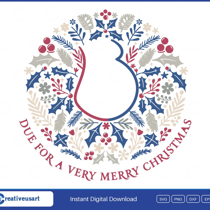Due For A Very Merry Christmas pregnant belly wreath SVG printed on a white t-shirt