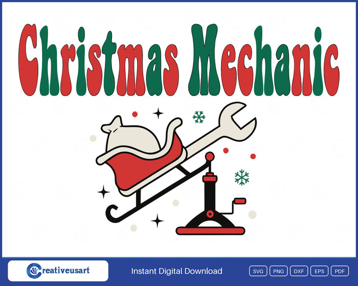Christmas Mechanic Santa sleigh on a jack SVG design on white background