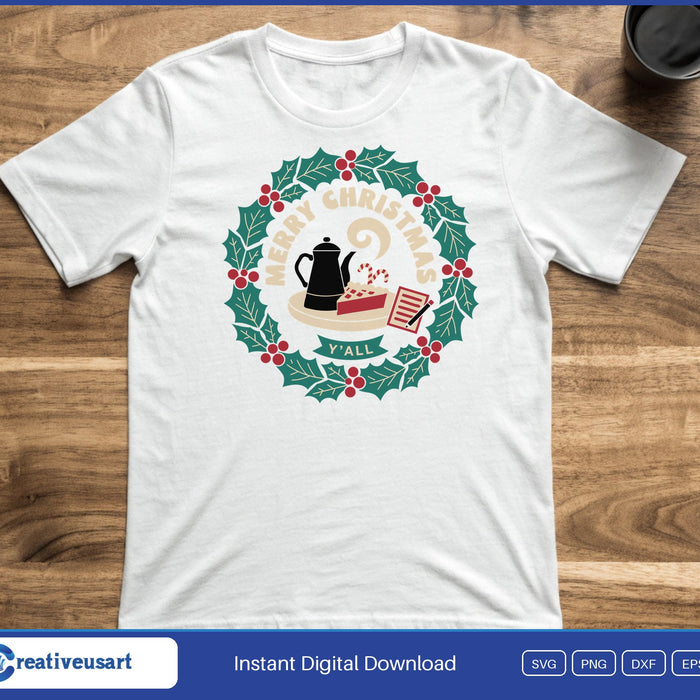 Christmas Waitress Apron SVG printed on a white t-shirt