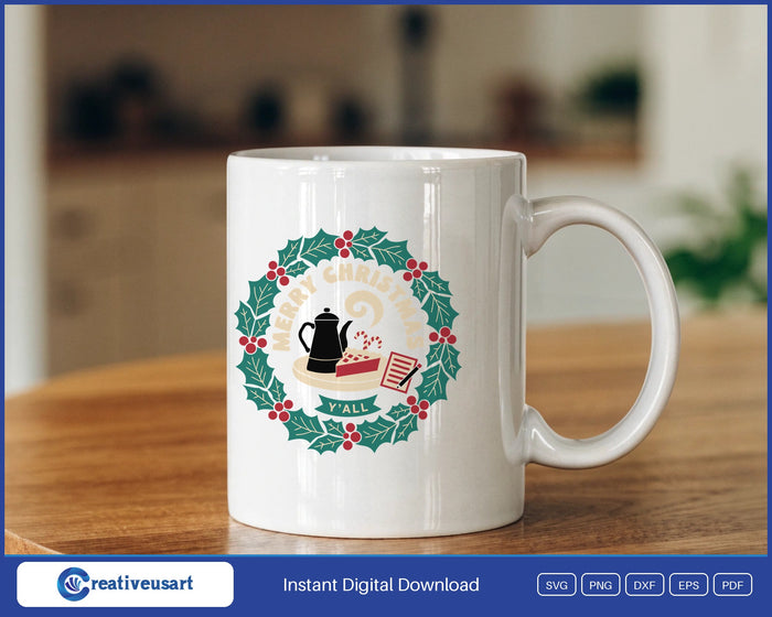 Christmas Waitress Apron SVG design on a white coffee mug