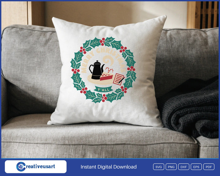 Christmas Waitress Apron SVG design on a white throw pillow