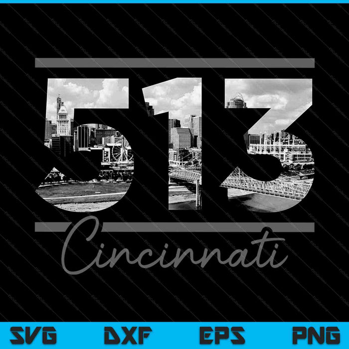 Cincinnati 513 Area Code Skyline Ohio Vintage SVG PNG Cutting Printable Files