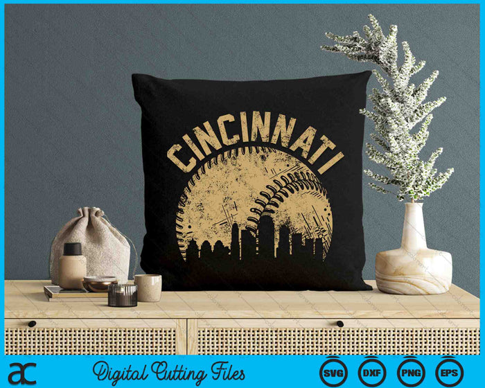 Cincinnati Baseball Skyline Player Coach Fan SVG PNG Digital Printable Files