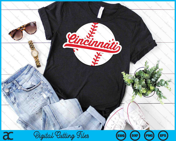 Cincinnati Béisbol Vintage Ohio Orgullo Amor Ciudad Rojo SVG PNG Cortar archivos imprimibles - on a t-shirt