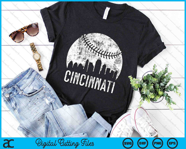 Cincinnati Skyline Vintage Cincinnati Baseball SVG PNG Digital Cutting Files