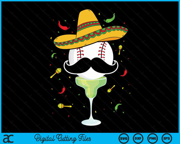 Cinco De Mayo Baseball With Sombrero And Margarita SVG PNG Digital Cutting Files