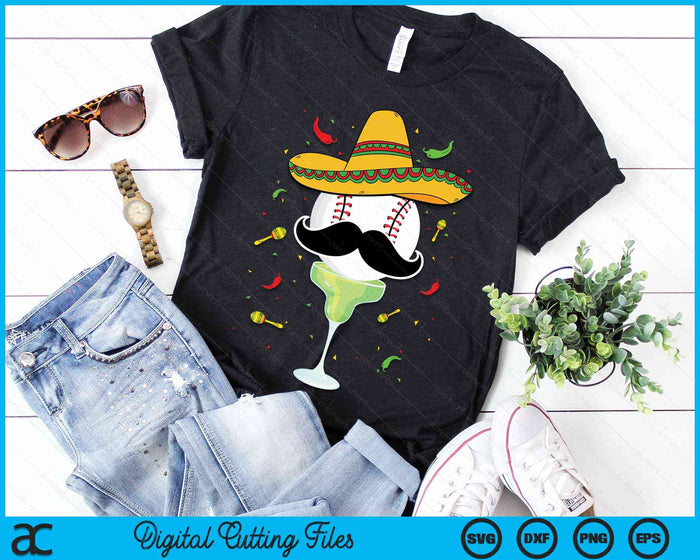 Cinco De Mayo Baseball With Sombrero And Margarita SVG PNG Digital Cutting Files