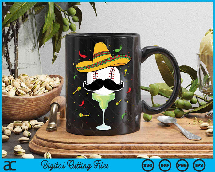 Cinco De Mayo Baseball With Sombrero And Margarita SVG PNG Digital Cutting Files