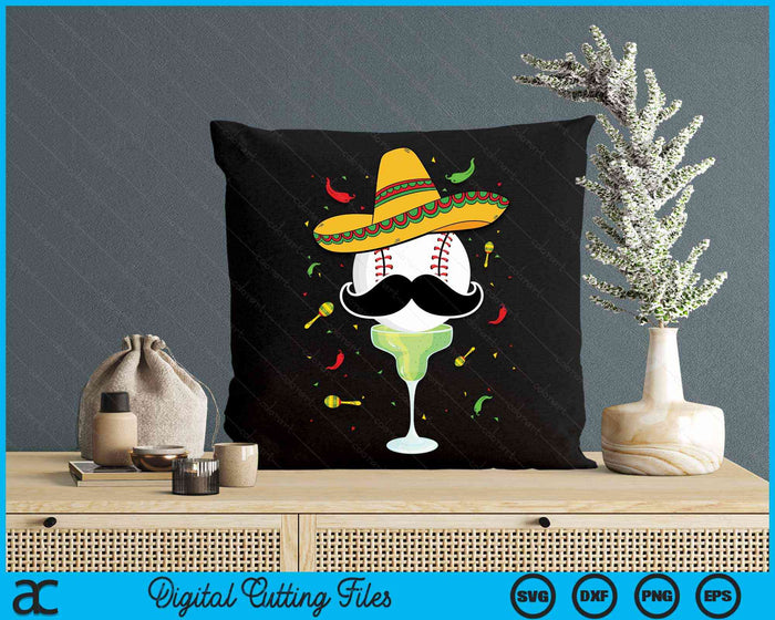 Cinco De Mayo Baseball With Sombrero And Margarita SVG PNG Digital Cutting Files