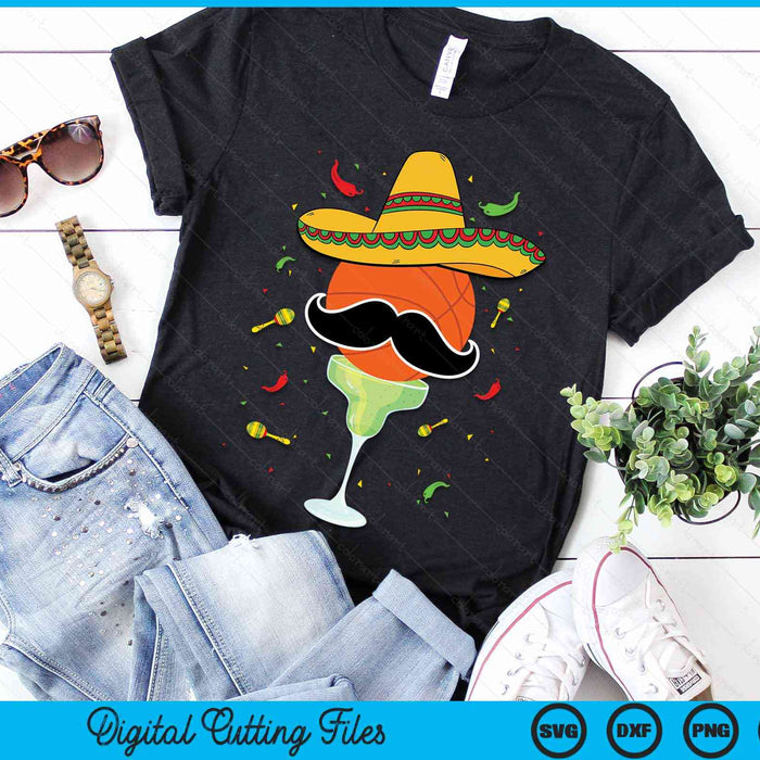 Cinco De Mayo Basketball With Sombrero And Margarita SVG PNG Digital Cutting Files