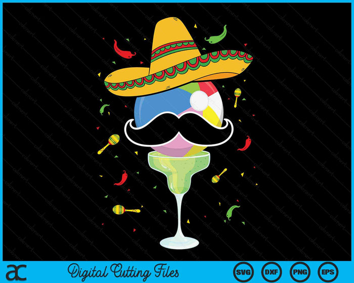 Cinco De Mayo strandbal met Sombrero en Margarita SVG PNG digitale snijbestanden