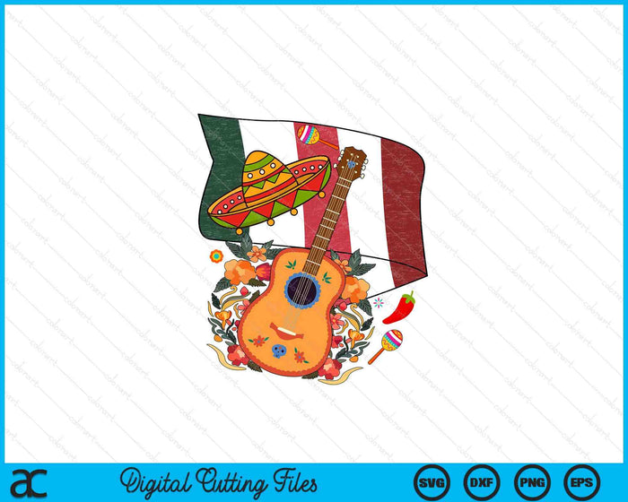 Cinco De Mayo Mexican Guitar Flag And Cute Hat SVG PNG Digital Printable Files