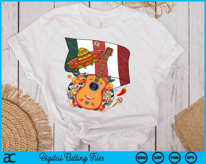 Cinco De Mayo Mexican Guitar Flag And Cute Hat SVG PNG Digital Printable Files