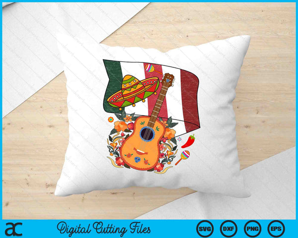 Cinco De Mayo Mexican Guitar Flag And Cute Hat SVG PNG Digital Printable Files