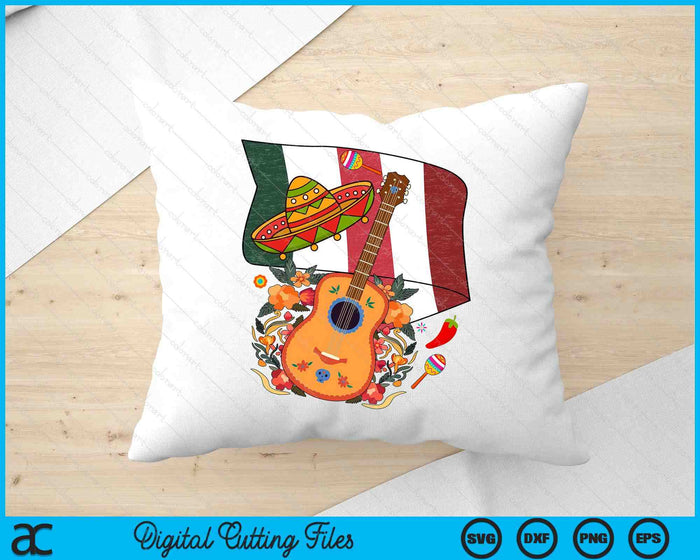Cinco De Mayo Mexican Guitar Flag And Cute Hat SVG PNG Digital Printable Files