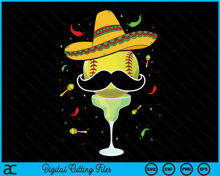 Cinco De Mayo softbal met Sombrero en Margarita SVG PNG digitale snijbestanden