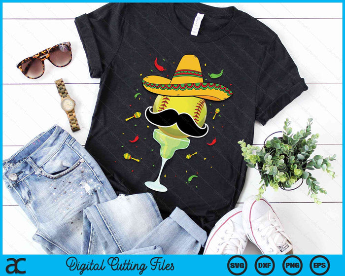 Cinco De Mayo softbal met Sombrero en Margarita SVG PNG digitale snijbestanden