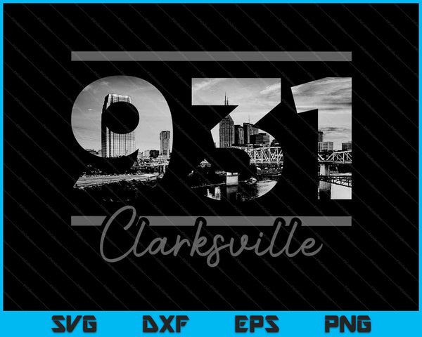 Clarksville 931 Area Code Skyline Tennessee Vintage SVG PNG Cutting Printable Files