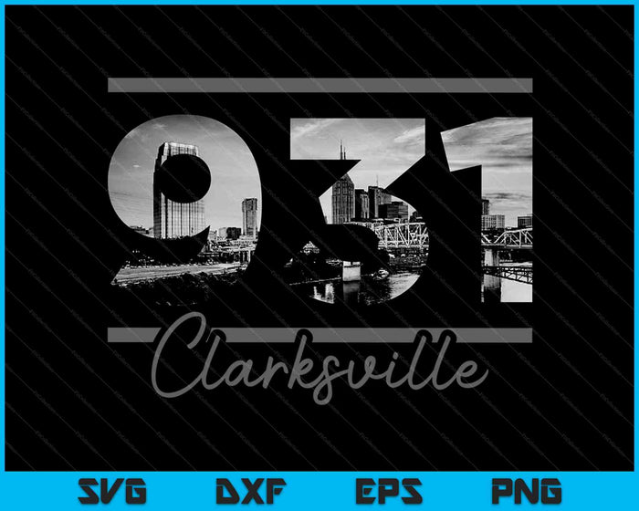 Clarksville 931 Código de área Skyline Tennessee Vintage SVG PNG Cortar archivos imprimibles