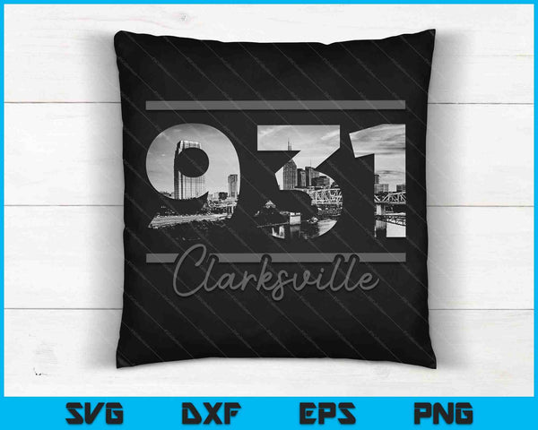 Clarksville 931 Netnummer Skyline Tennessee Vintage SVG PNG Snijden afdrukbare bestanden