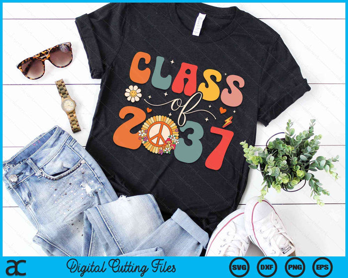 Class Of 2037 Hippie Peace Grow Me Kindergarten To Graduate SVG PNG Digital Cutting Files